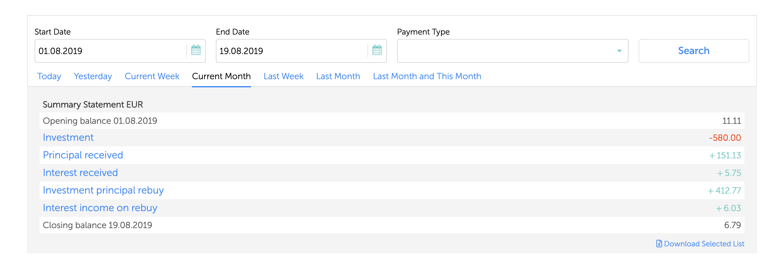 Mintos account statement